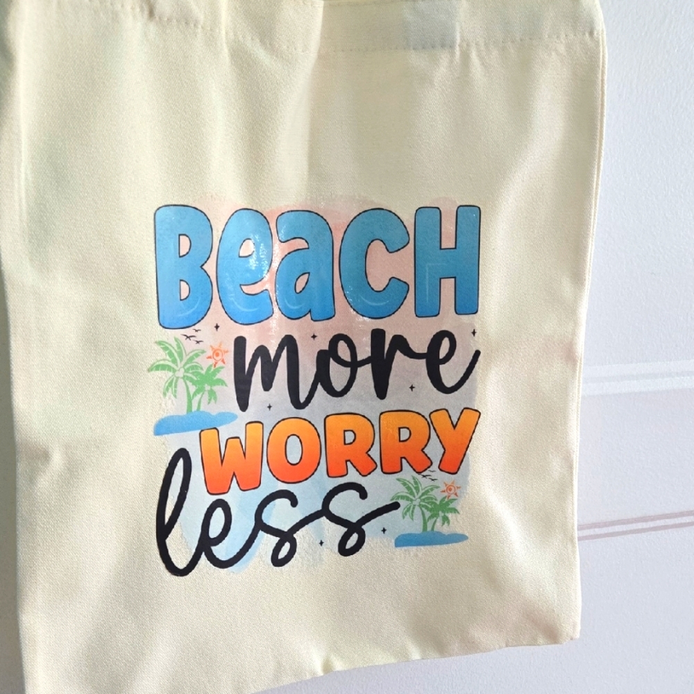 Beach More Worry Less New W Out Tags summer Tote Travel NWOT Sun Palm Tree Sea